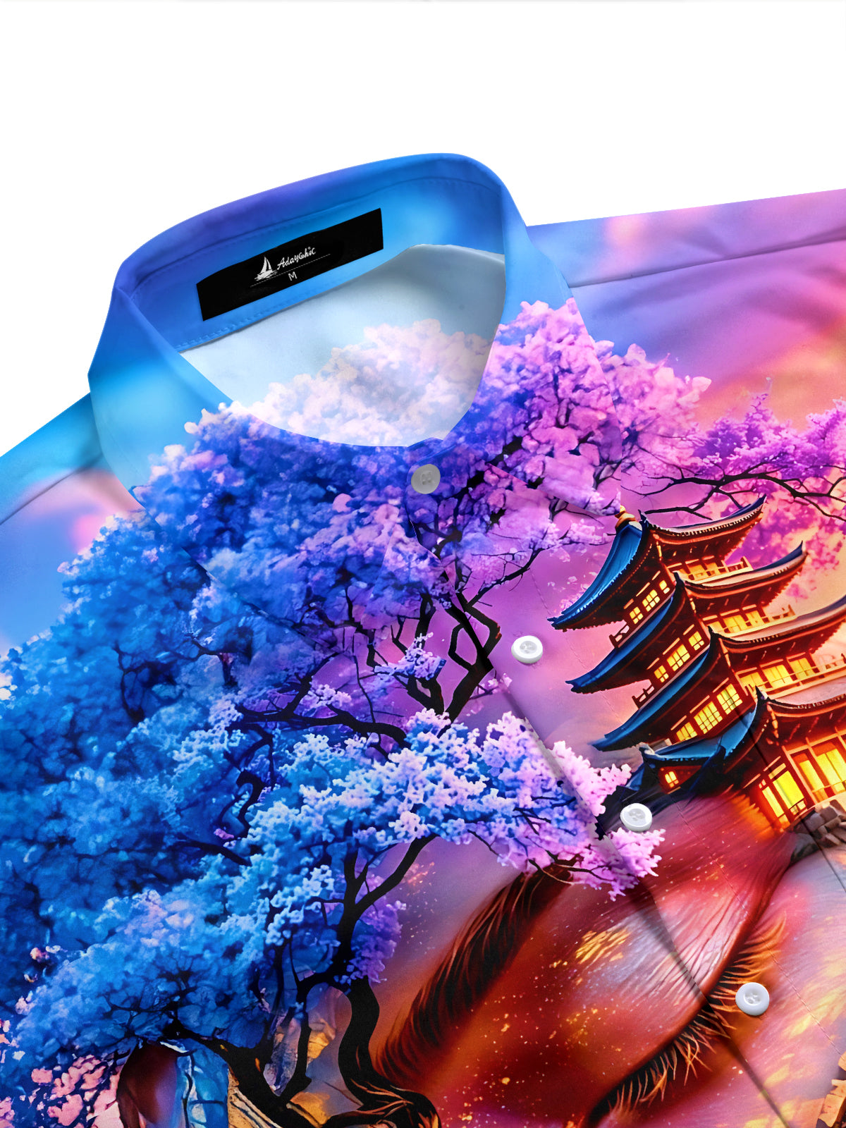 Art Secret Realm Human Face Landscape Pagoda Men's Pocket Short Sleeve Shirts