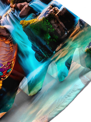 Art Secret Realm Human Face Landscape Pagoda Men's Pocket Short Sleeve Shirts
