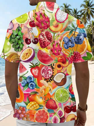Hawaiian Tropical Colorful Fresh Fruit Men's Pocket Short Sleeve Shirts
