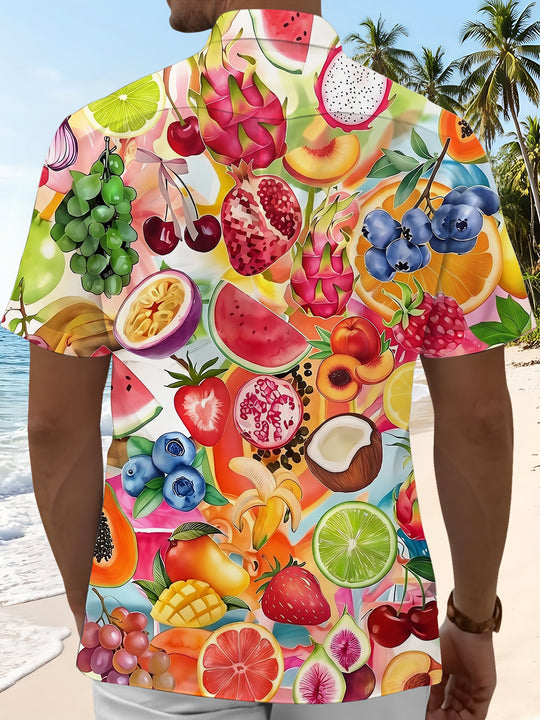 Hawaiian Tropical Colorful Fresh Fruit Men's Pocket Short Sleeve Shirts