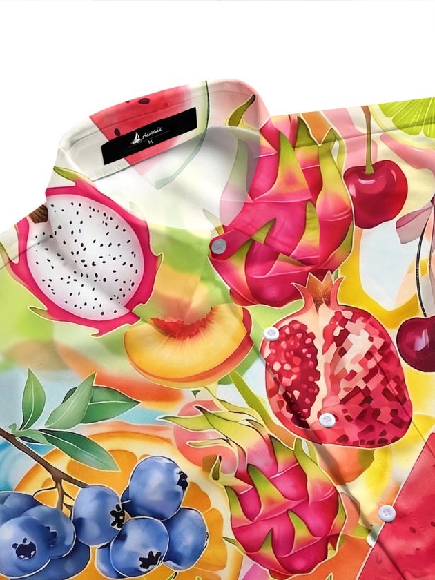 Hawaiian Tropical Colorful Fresh Fruit Men's Pocket Short Sleeve Shirts