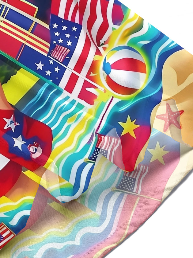 Hawaiian Summer Christmas Santa Claus Beach Flag Independence Day Men's Pocket Short Sleeve Shirts