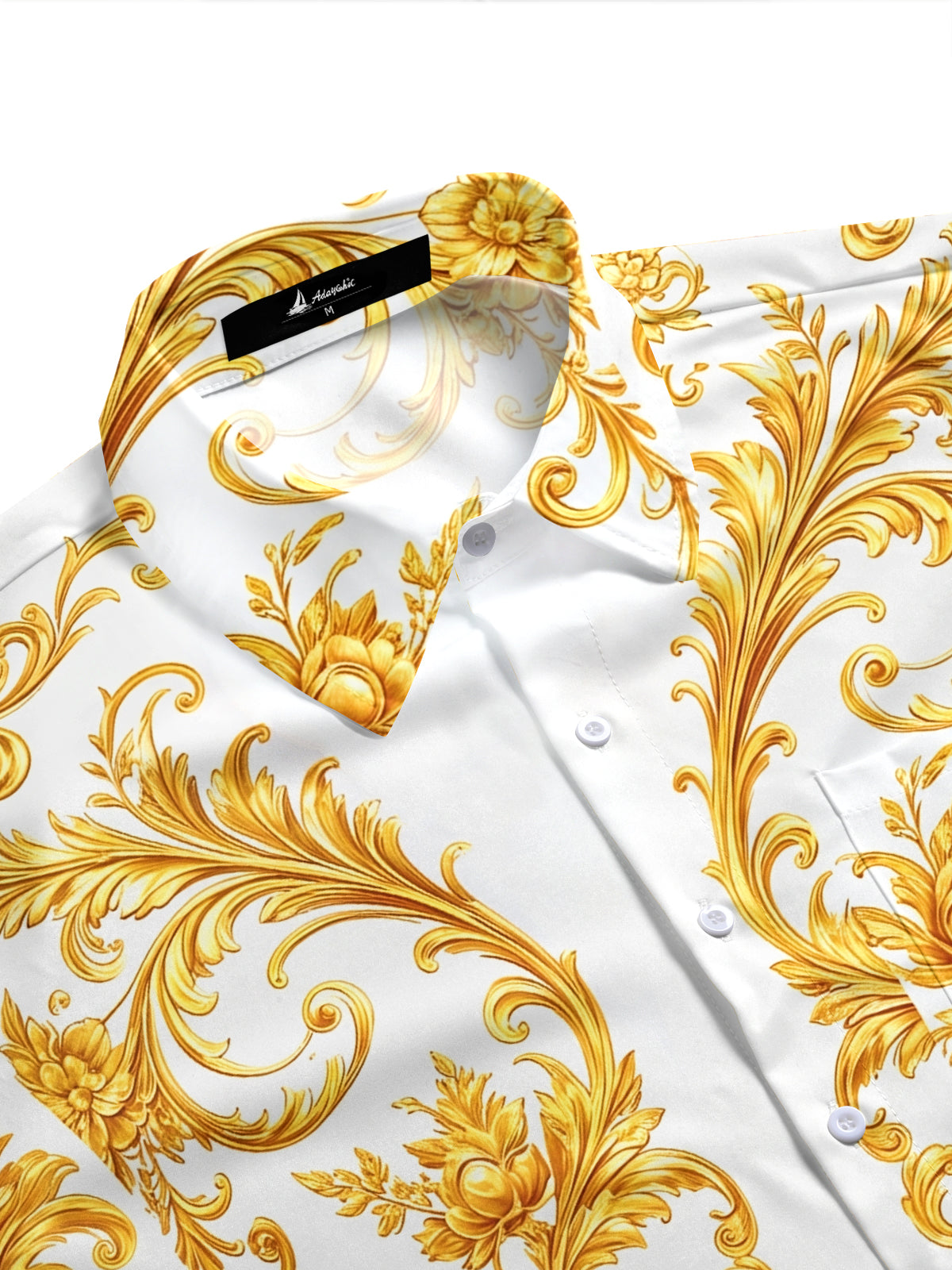 Art Luxury Gilded Scroll Grass Dragon Pattern Men's Pocket Short Sleeve Shirts