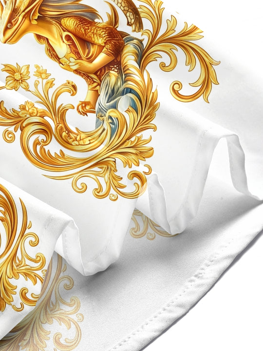 Art Luxury Gilded Scroll Grass Dragon Pattern Men's Pocket Short Sleeve Shirts