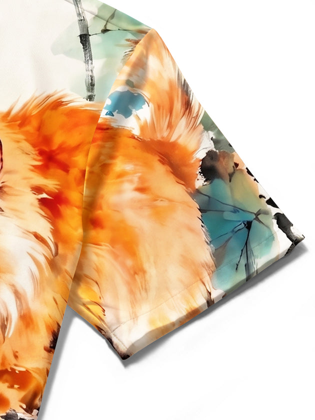 Art Ink Wash Orange Cat Koi Lotus Men's Pocket Short Sleeve Shirts