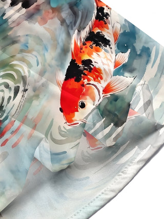 Art Ink Wash Orange Cat Koi Lotus Men's Pocket Short Sleeve Shirts