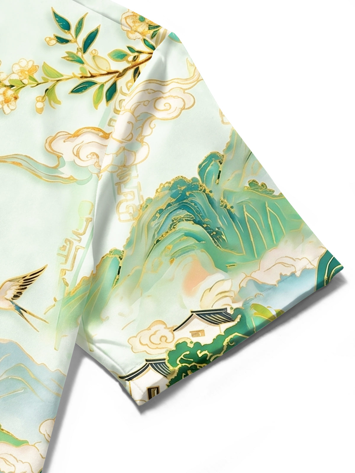 Art Green Gilded Landscape Pavilion Men's Pocket Short Sleeve Shirts