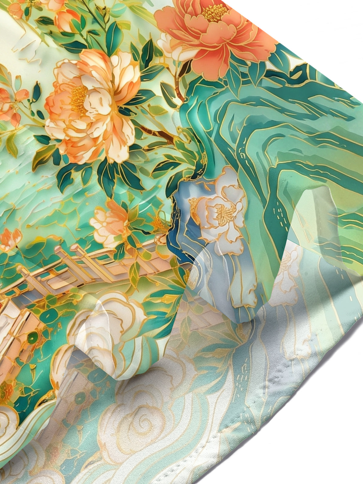 Art Green Gilded Landscape Pavilion Men's Pocket Short Sleeve Shirts
