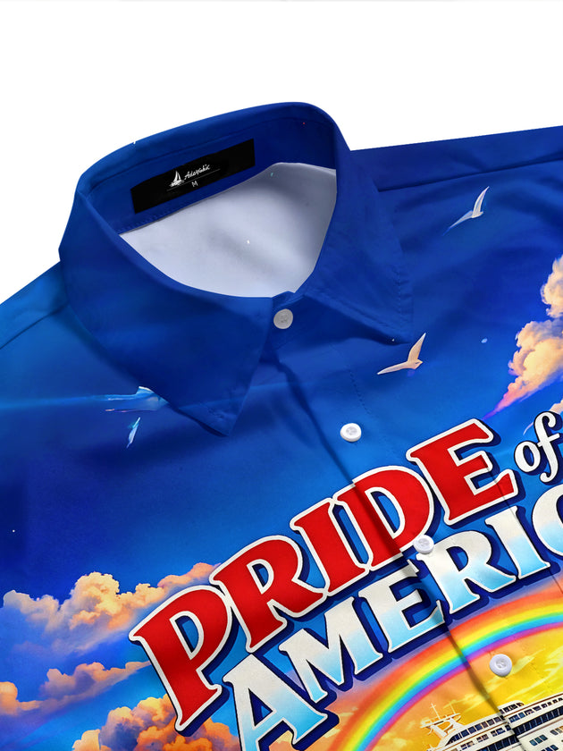 Hawaiian Hula Girl American Pride Cruise Vacation Turtle Men's Pocket Short Sleeve Shirts