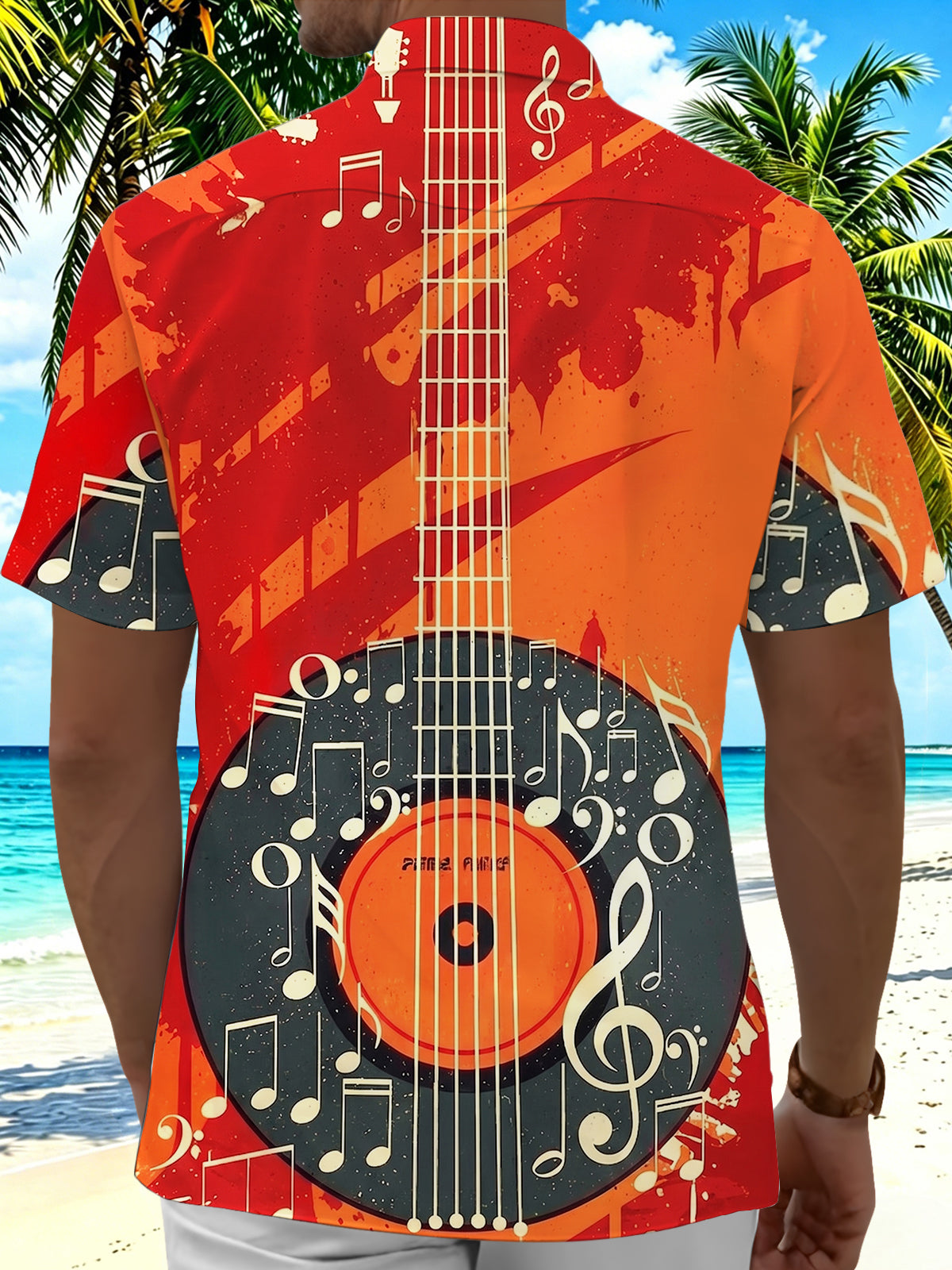 Vintage Vinyl Guitar Music Note Men's Pocket Short Sleeve Shirts