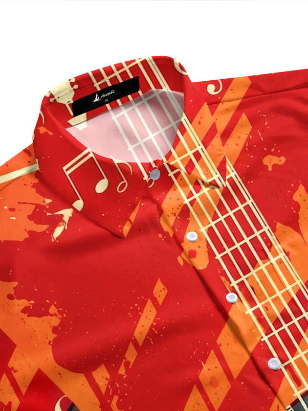 Vintage Vinyl Guitar Music Note Men's Pocket Short Sleeve Shirts