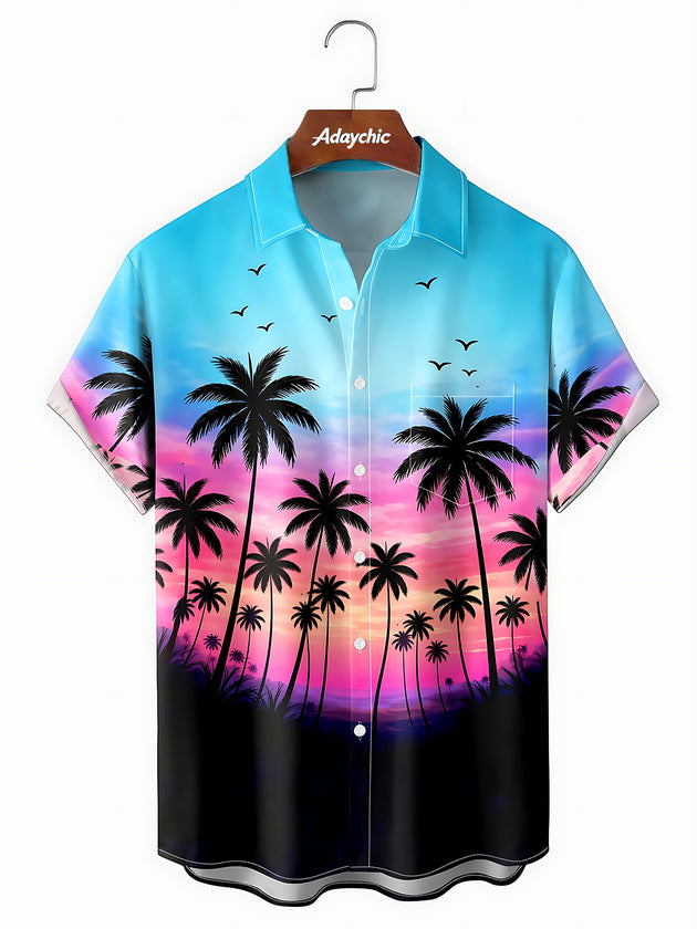 Hawaiian Coconut Trees Men's Pocket Short Sleeve Shirts