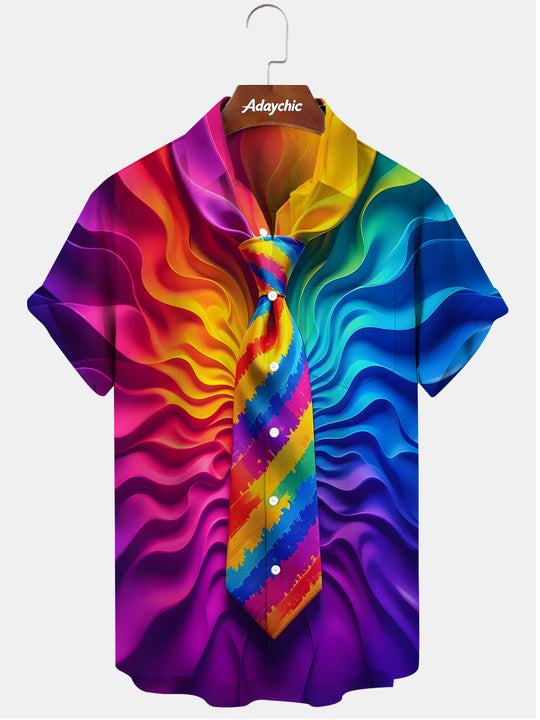 Funny Colorful Tie Men's Pocket Short Sleeve Shirts