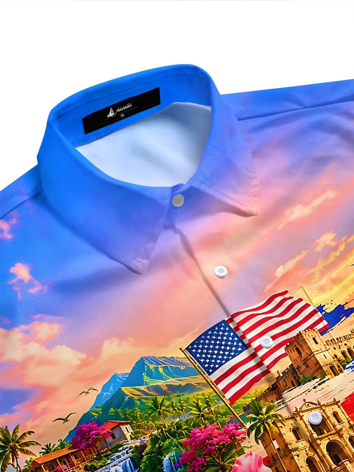 Puerto Rico Flag Tropical Hawaii Animal Ocean World Men's Pocket Short Sleeve Shirts