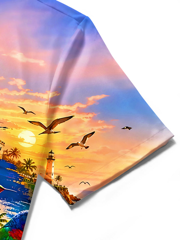 Puerto Rico Flag Tropical Hawaii Animal Ocean World Men's Pocket Short Sleeve Shirts
