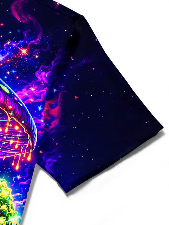 Dark Neon Mushroom Figure City Night View Men's Pocket Short Sleeve Shirts