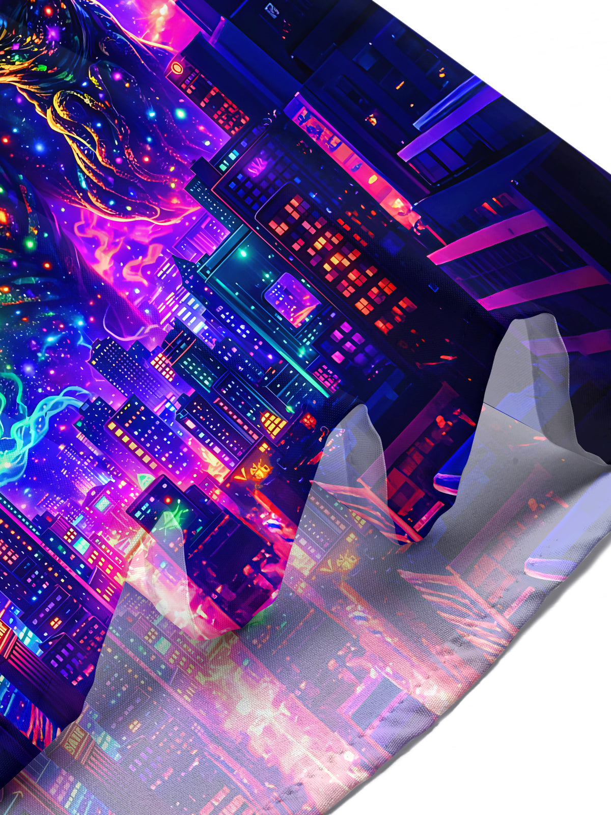 Dark Neon Mushroom Figure City Night View Men's Pocket Short Sleeve Shirts