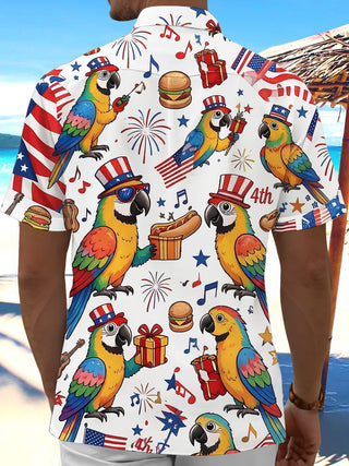 Fun Hawaii Independence Day Parrot Burger Hot Dog Music Note Men's Pocket Short Sleeve Shirts