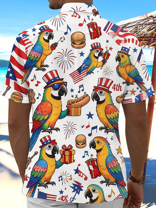 Fun Hawaii Independence Day Parrot Burger Hot Dog Music Note Men's Pocket Short Sleeve Shirts