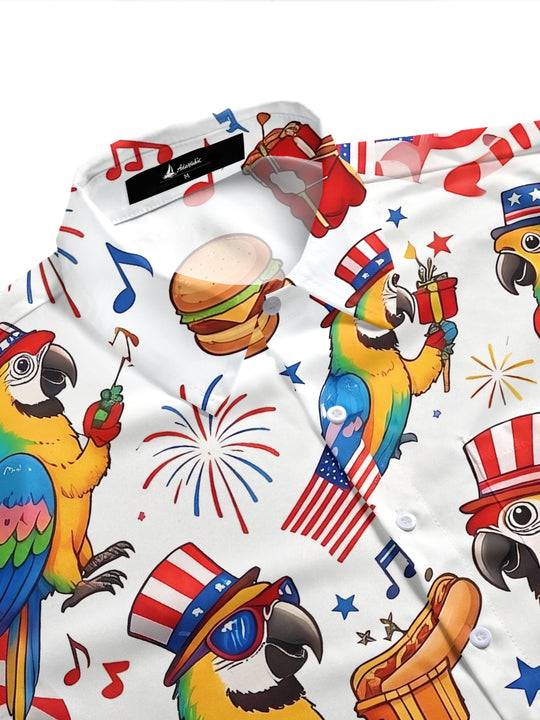 Fun Hawaii Independence Day Parrot Burger Hot Dog Music Note Men's Pocket Short Sleeve Shirts