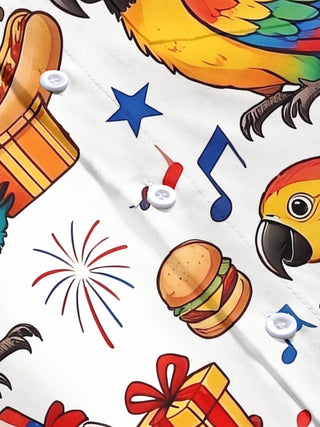 Fun Hawaii Independence Day Parrot Burger Hot Dog Music Note Men's Pocket Short Sleeve Shirts