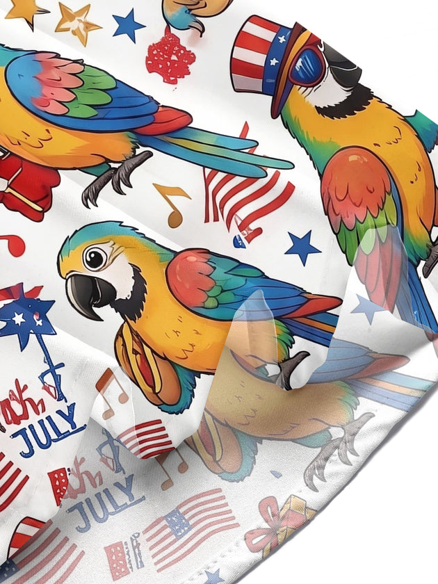 Fun Hawaii Independence Day Parrot Burger Hot Dog Music Note Men's Pocket Short Sleeve Shirts