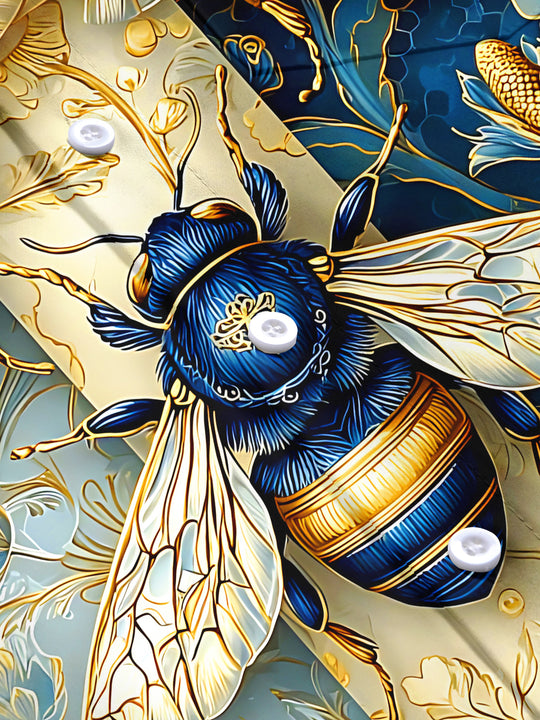 Retro Art Gilded Bee Blue & Golden Flower Men's Pocket Short Sleeve Shirts