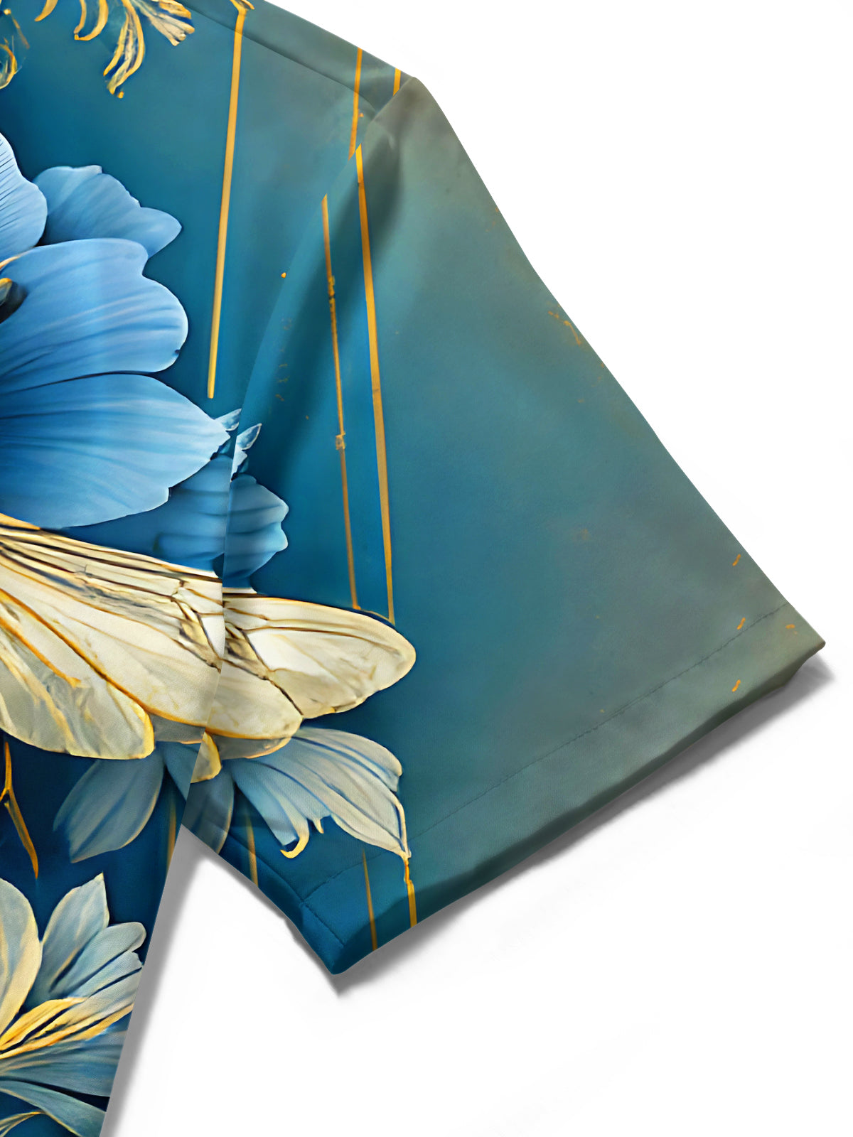 Retro Art Gilded Bee Blue & Golden Flower Men's Pocket Short Sleeve Shirts