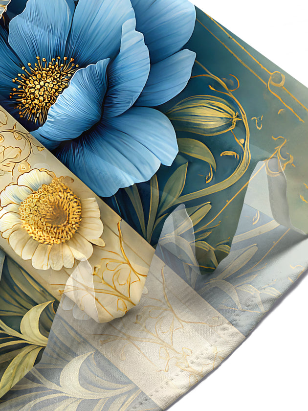 Retro Art Gilded Bee Blue & Golden Flower Men's Pocket Short Sleeve Shirts