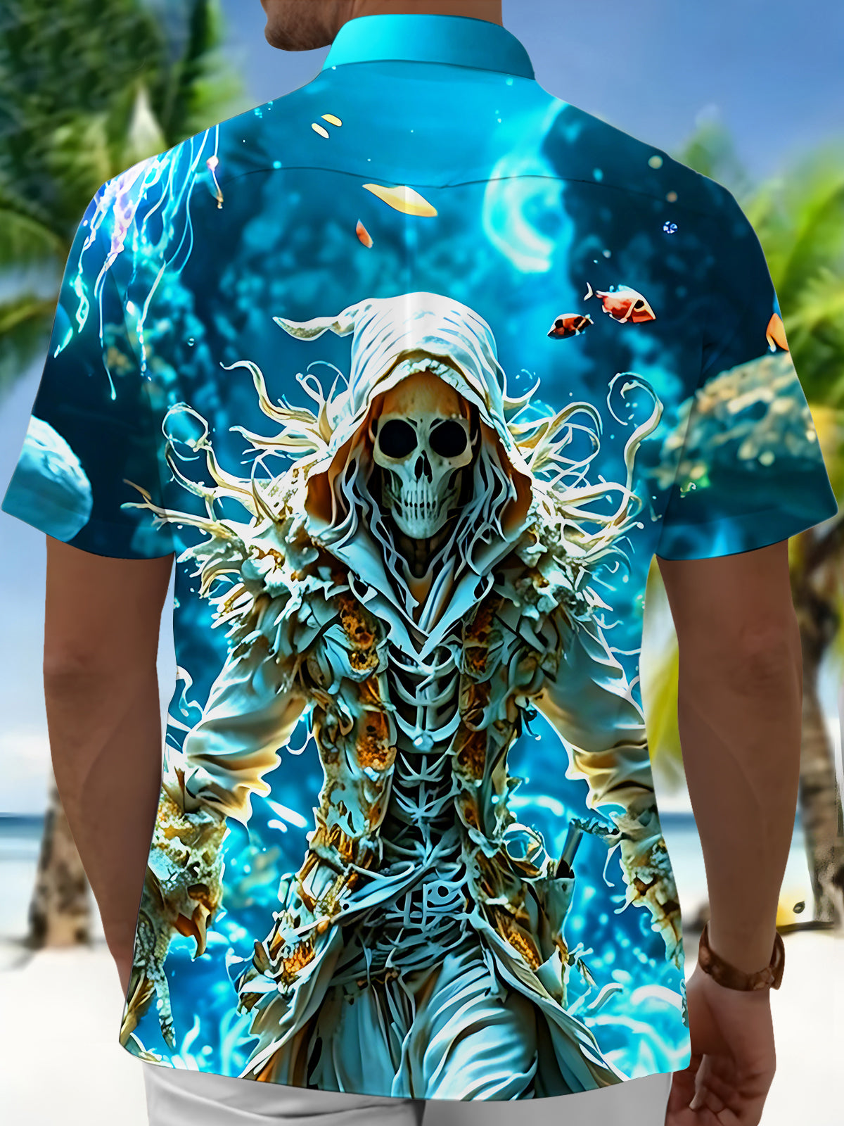 Underwater Skull Pirate Ocean Men's Pocket Short Sleeve Shirts