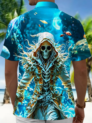 Underwater Skull Pirate Ocean Men's Pocket Short Sleeve Shirts
