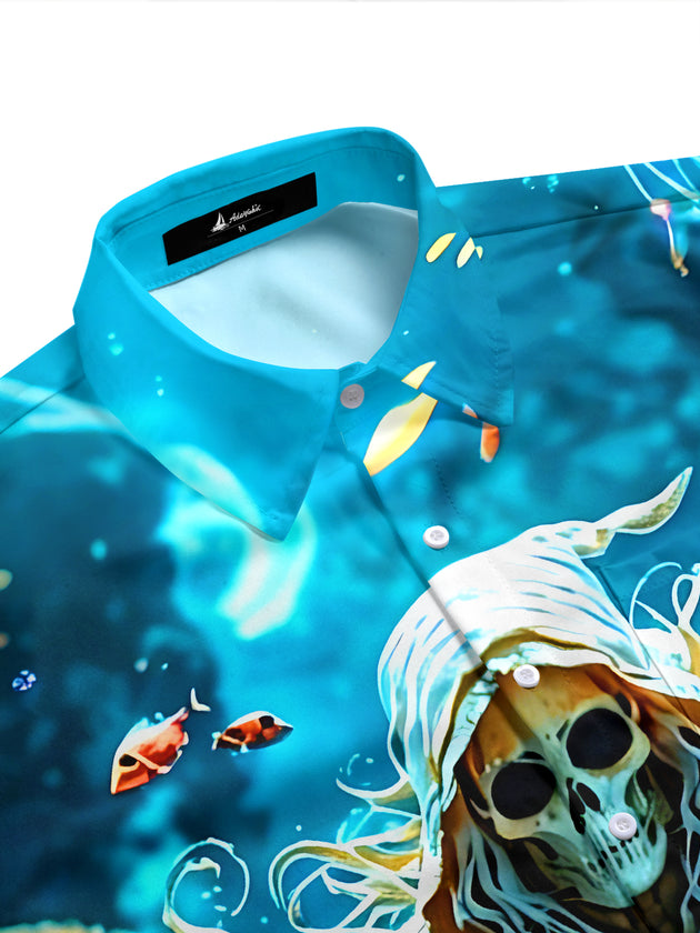 Underwater Skull Pirate Ocean Men's Pocket Short Sleeve Shirts