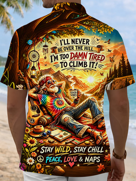 Fun Hippie Camping Forest Sunset Men's Pocket Short Sleeve Shirts