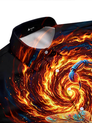 Dark Scorpion Frog Tribe Flame Pattern Men's Pocket Short Sleeve Shirts