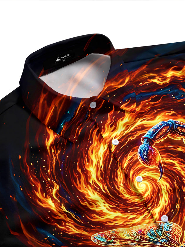 Dark Scorpion Frog Tribe Flame Pattern Men's Pocket Short Sleeve Shirts