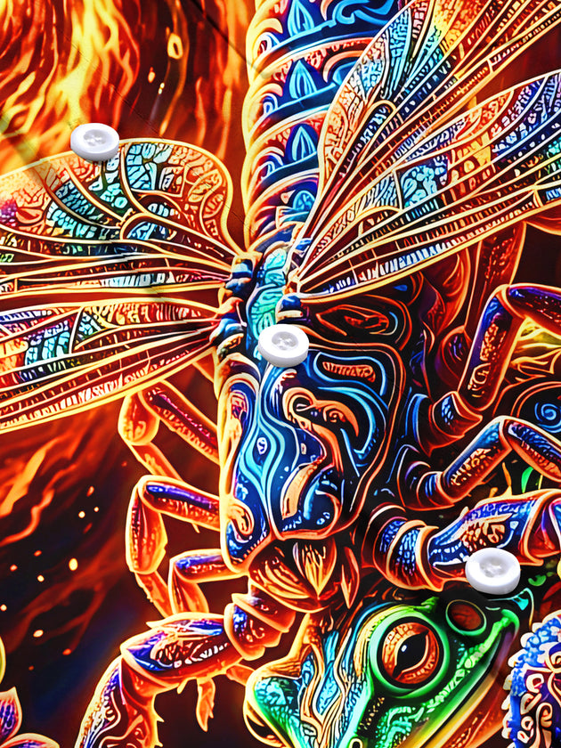 Dark Scorpion Frog Tribe Flame Pattern Men's Pocket Short Sleeve Shirts