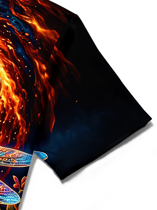 Dark Scorpion Frog Tribe Flame Pattern Men's Pocket Short Sleeve Shirts