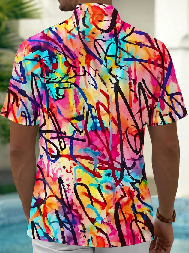 Colorful Tie-Dye Abstract Art Men's Pocket Short Sleeve Shirts