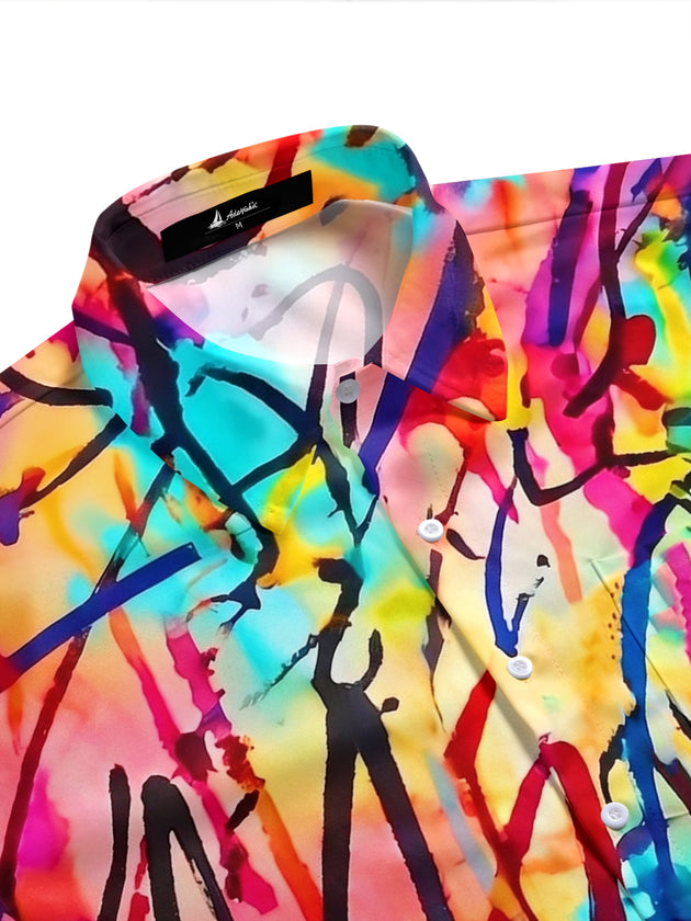 Colorful Tie-Dye Abstract Art Men's Pocket Short Sleeve Shirts