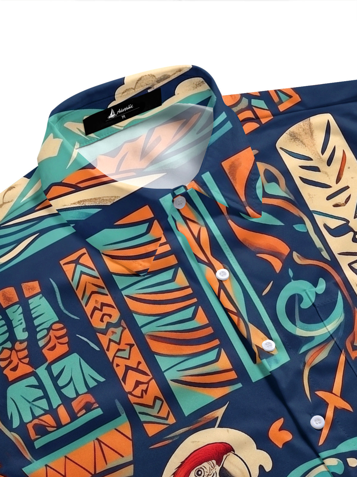 Hawaiian Tribal Tiki Mask Parrot Men's Pocket Short Sleeve Shirts