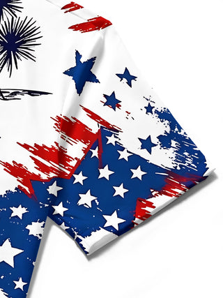 Independence Day American Flag Star Palm Tree Men's Pocket Short Sleeve Shirts