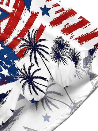 Independence Day American Flag Star Palm Tree Men's Pocket Short Sleeve Shirts