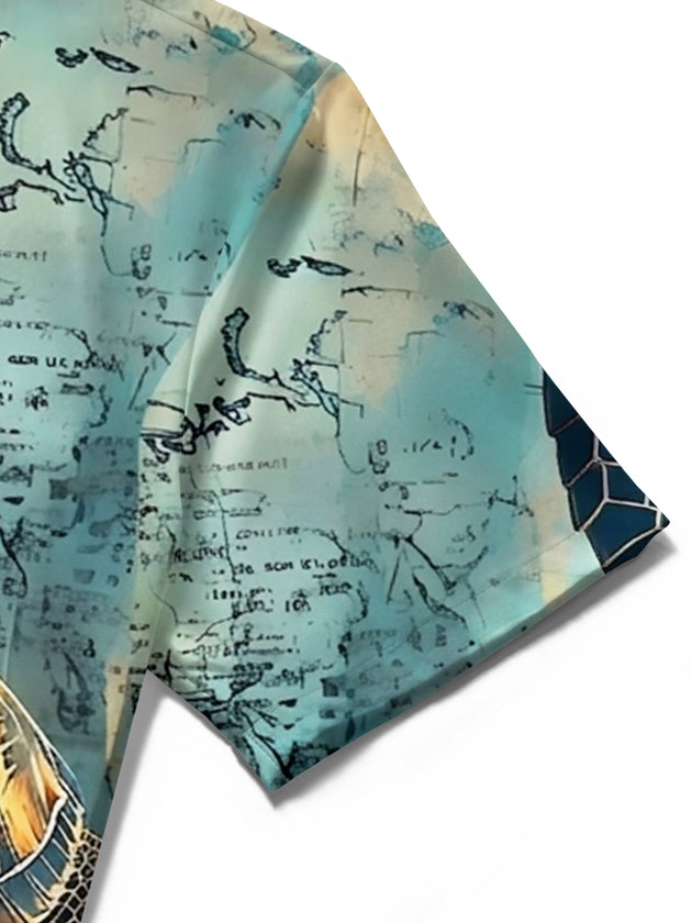Vintage World Map Turtle Men's Pocket Short Sleeve Shirts