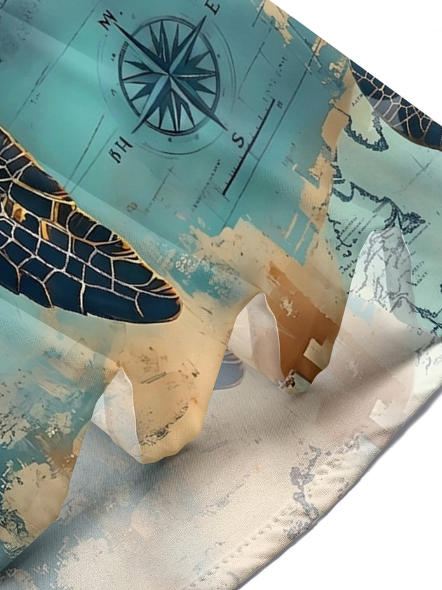 Vintage World Map Turtle Men's Pocket Short Sleeve Shirts