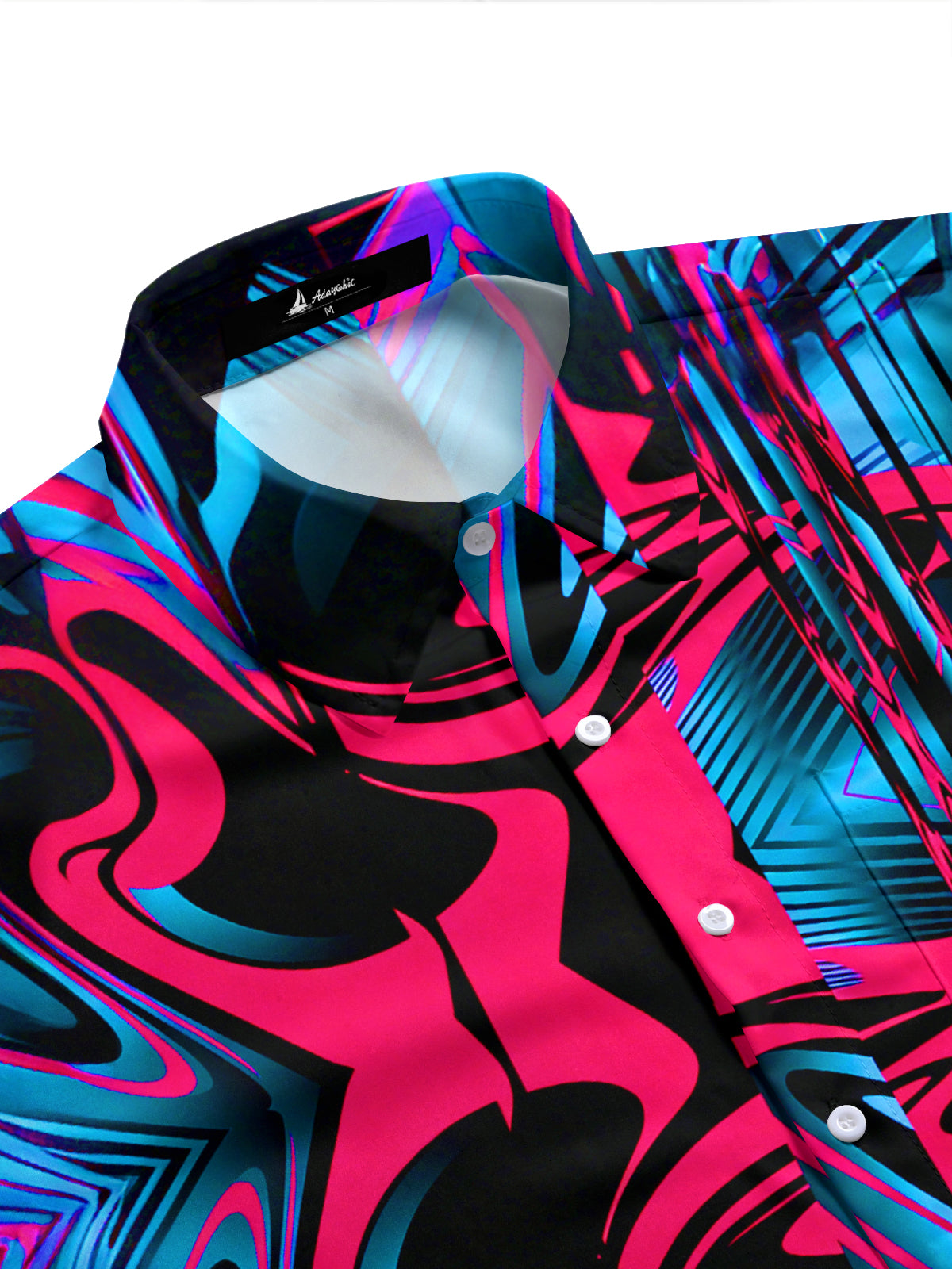 Red And Blue Abstract Geometric Line Art Men's Pocket Short Sleeve Shirts