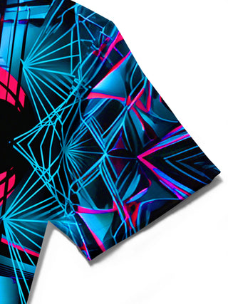Red And Blue Abstract Geometric Line Art Men's Pocket Short Sleeve Shirts