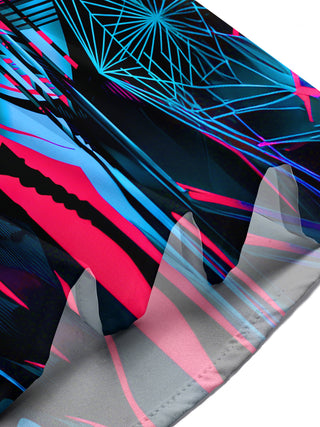 Red And Blue Abstract Geometric Line Art Men's Pocket Short Sleeve Shirts
