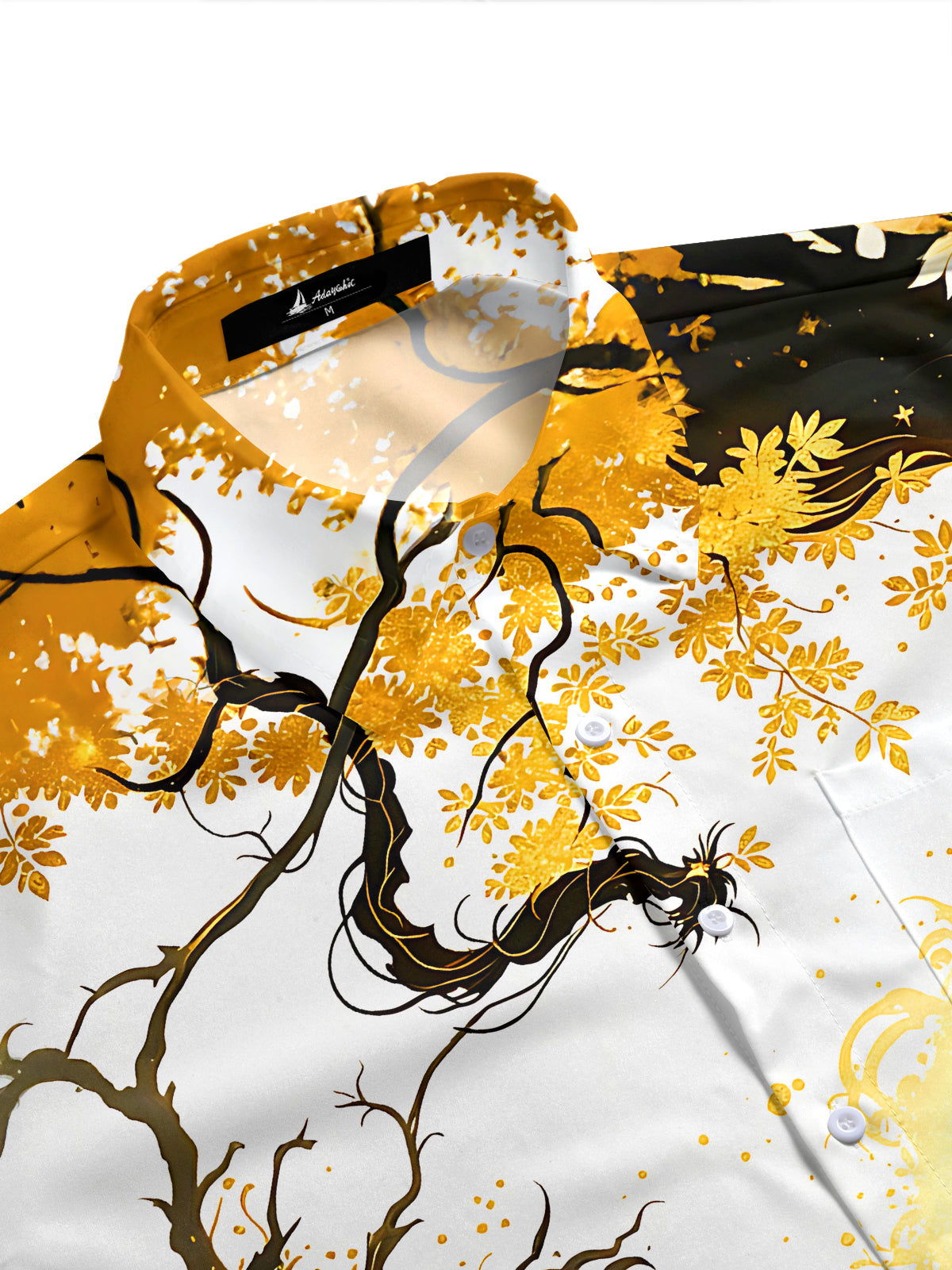Art Gilded Black Golden Dragon Pattern Flower Men's Pocket Short Sleeve Shirts
