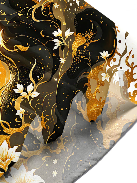 Art Gilded Black Golden Dragon Pattern Flower Men's Pocket Short Sleeve Shirts