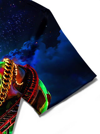 Dark Retro Carnival Skull UFO Night Scene Men's Pocket Short Sleeve Shirts